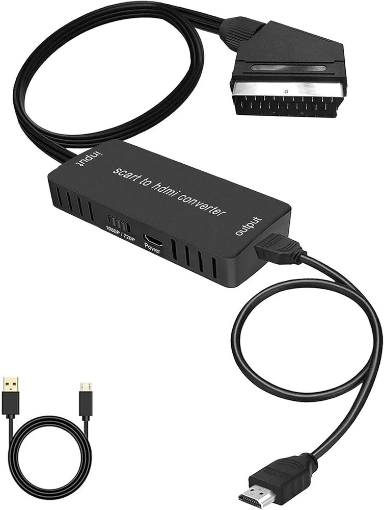 Televizorius Wrugste Scart į Hdmi konverteris su Hdmi kabeliu, Hd adapteris 720p/1080p vaizdo konverteris, skirtas Hdtv monitoriui, projektoriui, XBOX, Vhs Stb, Sky Dvd grotuvui, Blu-ray su Usb kabeliu