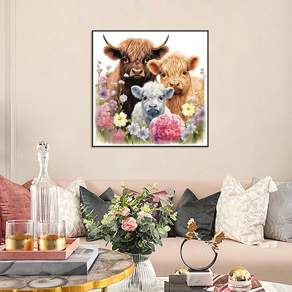 Wslwxshm Yak deimantinė tapyba suaugusiems, 5d Diy deimantinio meno rinkiniai pradedantiesiems apvalūs pilni deimantų tapybos rinkiniai namų sienų dekoravimo dovana 30 x 30 cm, Jautis