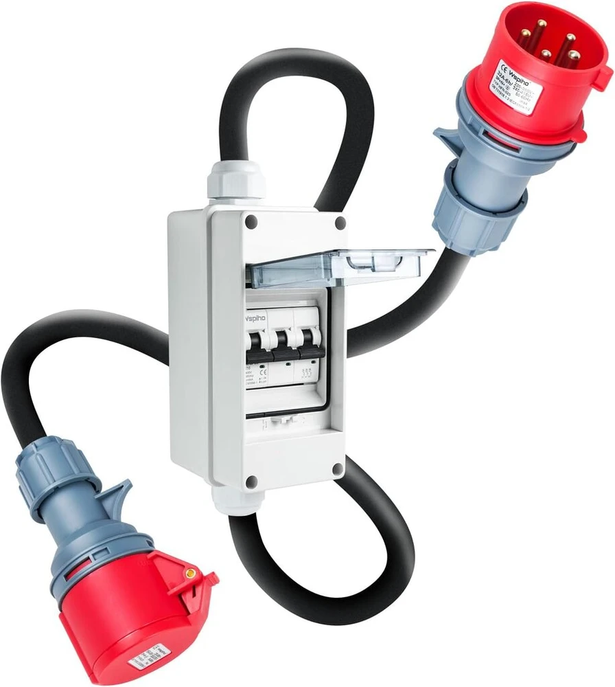 Wspiho Cee adapteris 32a į 16a 230v su grandinės pertraukikliu Ip44 5 kontaktų kištukas ir jungtis su 2.5 mm² Cee ilginamuoju kabeliu
