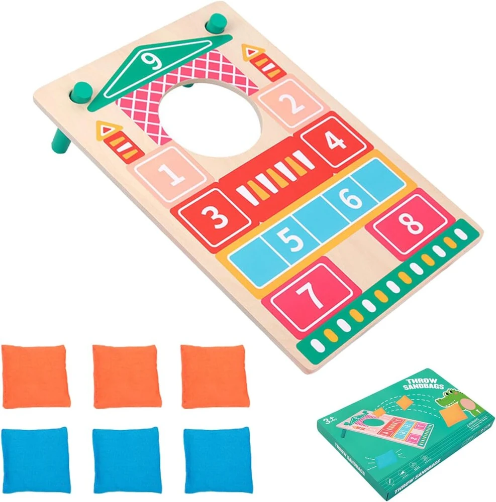 Wtzwyfwj Cornhole žaidimas, metimo žaidimo rinkinys, pilnas komplektas su 1 cornhole lenta ir 6 smėlio maišeliais, pupų maišelių metimas, lauko sodo žaislas, 45 x 30 cm, šeimos žaidimas vaikams nuo 3 metų