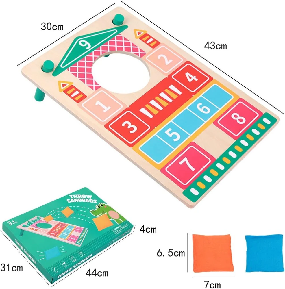Wtzwyfwj Cornhole žaidimas, metimo žaidimo rinkinys, pilnas komplektas su 1 cornhole lenta ir 6 smėlio maišeliais, pupų maišelių metimas, lauko sodo žaislas, 45 x 30 cm, šeimos žaidimas vaikams nuo 3 metų