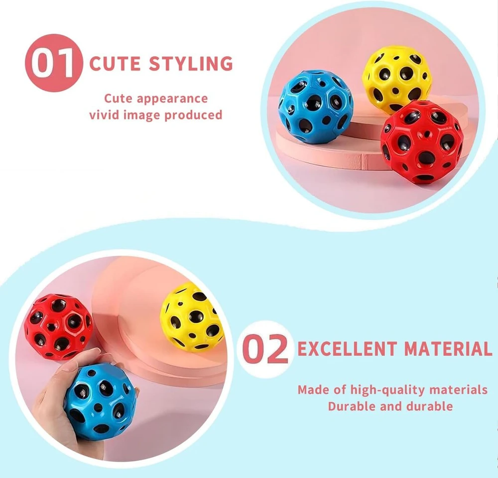 Wztcibur Šokinėjimo kamuolys, 3 vnt. Spaceballs Moon Original Lava Moonball Mini Super High Bouncing Lightweight Jumping Bouncy Balls Bouncy Interactive Toy for Stress Relief
