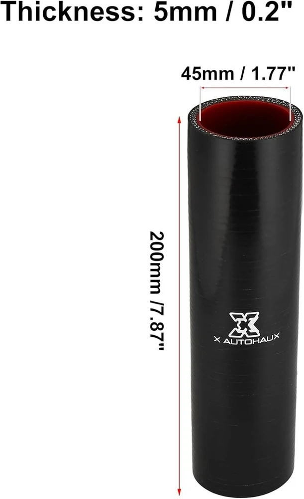 X Autohaux Automobilio tiesi silikoninė žarna, pakaitalas, 45 mm 1.77 colio vidinis skersmuo, juoda raudona