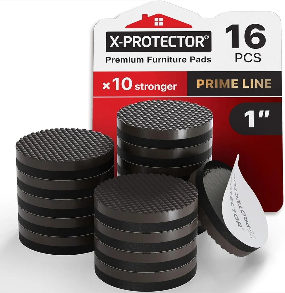X-protector neslystantys padeliai 16 vnt. 25 mm - neslystanti guma su lipniu paviršiumi - aukščiausios kokybės slydimo inhibitorius baldams - idealus neslystantis kaučiukas - storas baldų stabdiklis - neslystantys padeliai baldams ir daiktams