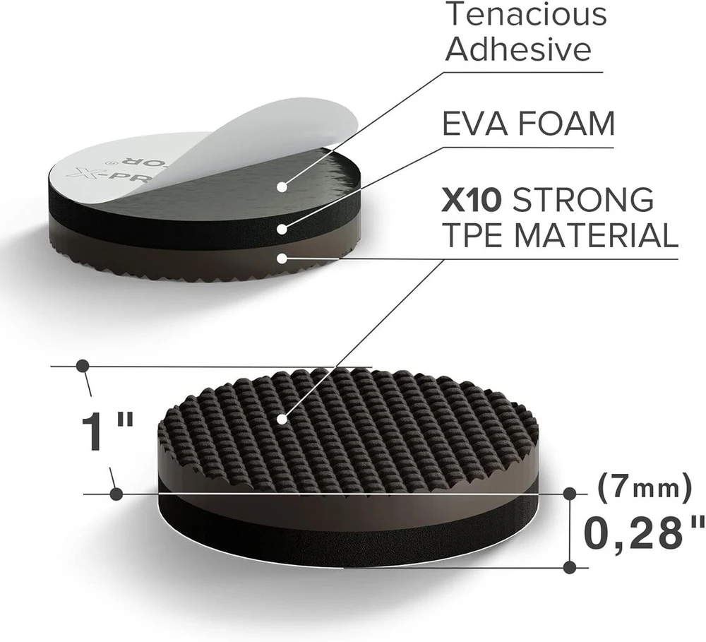 X-protector neslystantys padeliai 16 vnt. 25 mm - neslystanti guma su lipniu paviršiumi - aukščiausios kokybės slydimo inhibitorius baldams - idealus neslystantis kaučiukas - storas baldų stabdiklis - neslystantys padeliai baldams ir daiktams