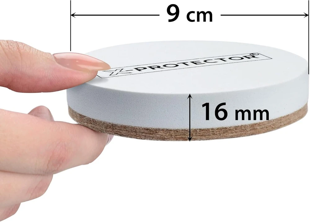 X-protector Veltinio baldų padėkliukai kietmedžio grindims, 8 vnt., 9 cm, baldų padėkliukai, tvirti baldų padėkliukai kietiems paviršiams, balti veltinio padėkliukai, lengvai ir saugiai perkelkite baldus