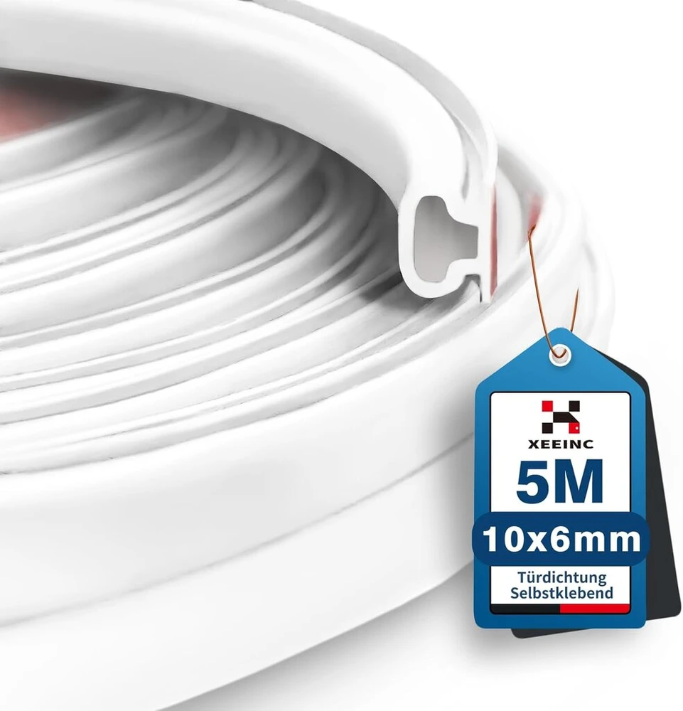 Xeeinc 5 m durų sandarinimo juosta, lipni, 10 mm (p) x 6 mm (g), priekinių durų sandariklis