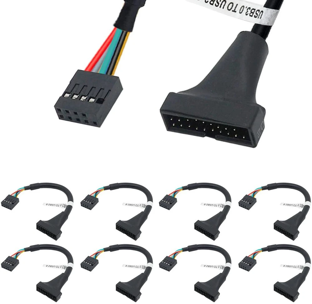 Xiatiaosann motininės plokštės usb 2.0 9 kontaktų į 20 kontaktų usb 3.0 kabelis, 8 vienetai 20 kontaktų kištukinė jungtis į 9 kontaktų lizdinę adapterio keitiklio kabelį, 15 cm