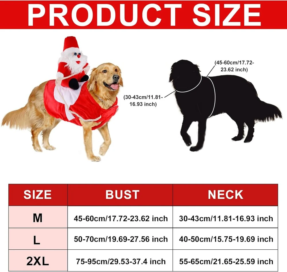Xihircd šuns kostiumas santa claus juokingas kalėdinis šuns kostiumas mielas šuns cosplay kostiumas šuns santa apranga kalėdų vakarėlio suknelei gimtadienio dovana (2xl)