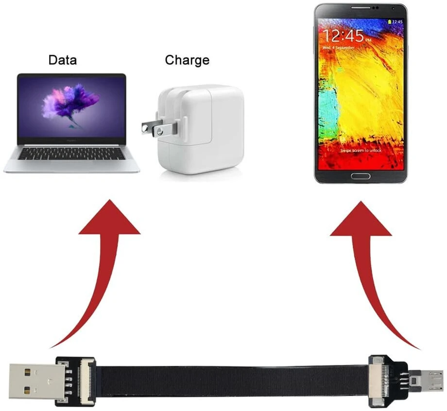 Xiwai 0,2 m usb 2.0 type a male į micro usb 5 pin male plokščias fpc kabelis, skirtas fpv, diskams ir telefonams