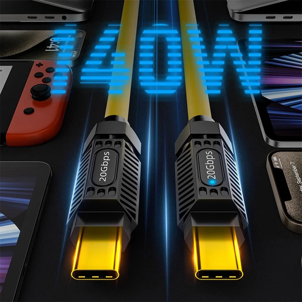 Xiwai itin lankstus, minkštas silikoninis 140w usb-c usb4 kabelis 20 gbps 8k type-c jungtis-jungtis prailginimo kabelis maitinimui ir duomenims, skirtas žaidimų klaviatūrai, pelei, 1 m