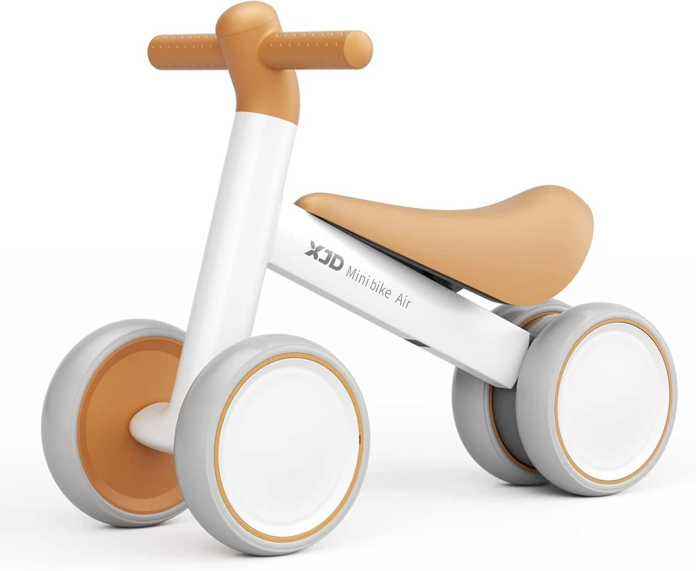 Xjd balansinis dviratukas vaikams nuo 1 metų, balansinis dviratukas žaislas 10-24 mėn. kūdikiams, balansinis dviratukas be pedalų su 4 ratais berniukams ir mergaitėms, pirmasis dviratis mažyliams kaip gimtadienio dovana (rudos spalvos)
