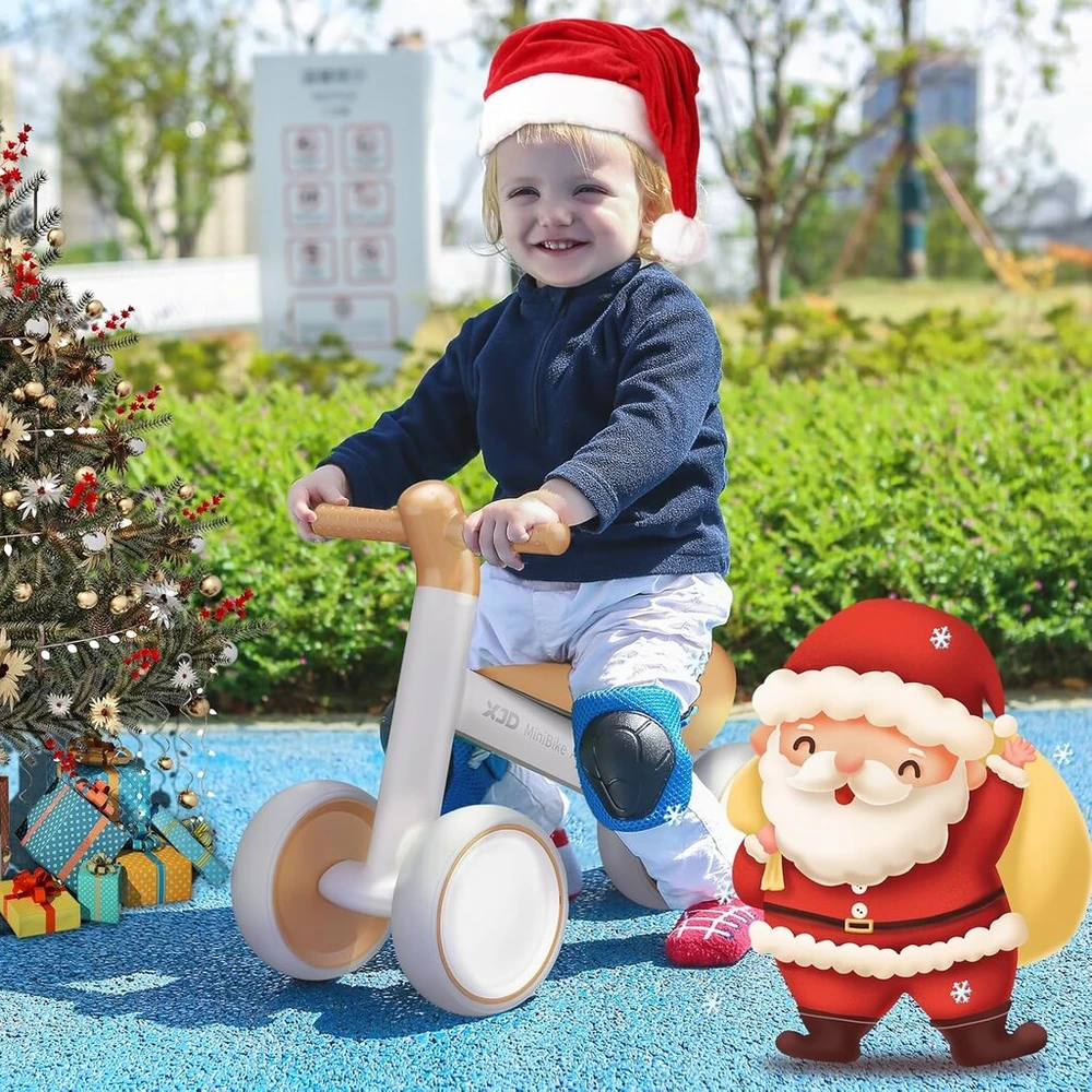 Xjd balansinis dviratukas vaikams nuo 1 metų, balansinis dviratukas žaislas 10-24 mėn. kūdikiams, balansinis dviratukas be pedalų su 4 ratais berniukams ir mergaitėms, pirmasis dviratis mažyliams kaip gimtadienio dovana (rudos spalvos)