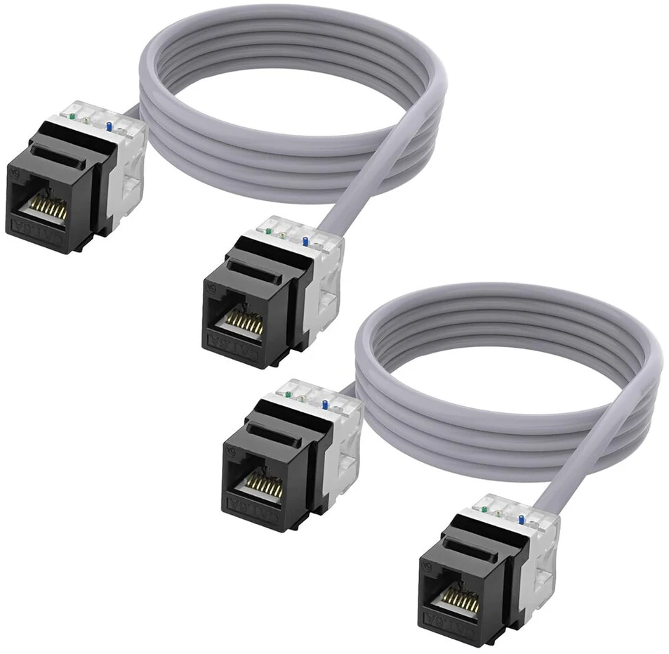 Xmsjsiy Cat 6a Keystone jungtis Ethernet kabelis Rj45 8p8c Keystone moteriška-moteriška lizdo tinklo ilgiklis Lan kabelis interneto kabelis maršrutizatoriui modemui Pc - 1.5 m / 4.9 ft 2 vnt. (keystone moteriška-moteriška