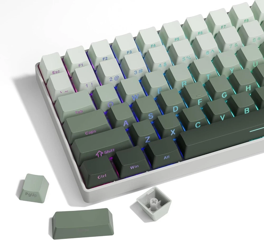 Klaviatūra Xvx shine through gradient seaweed žalias klavišų dangteliai - šoninis spaudinys, double shot pbt, 136 mygtukai, oem profilis cherry gateron mx jungikliams