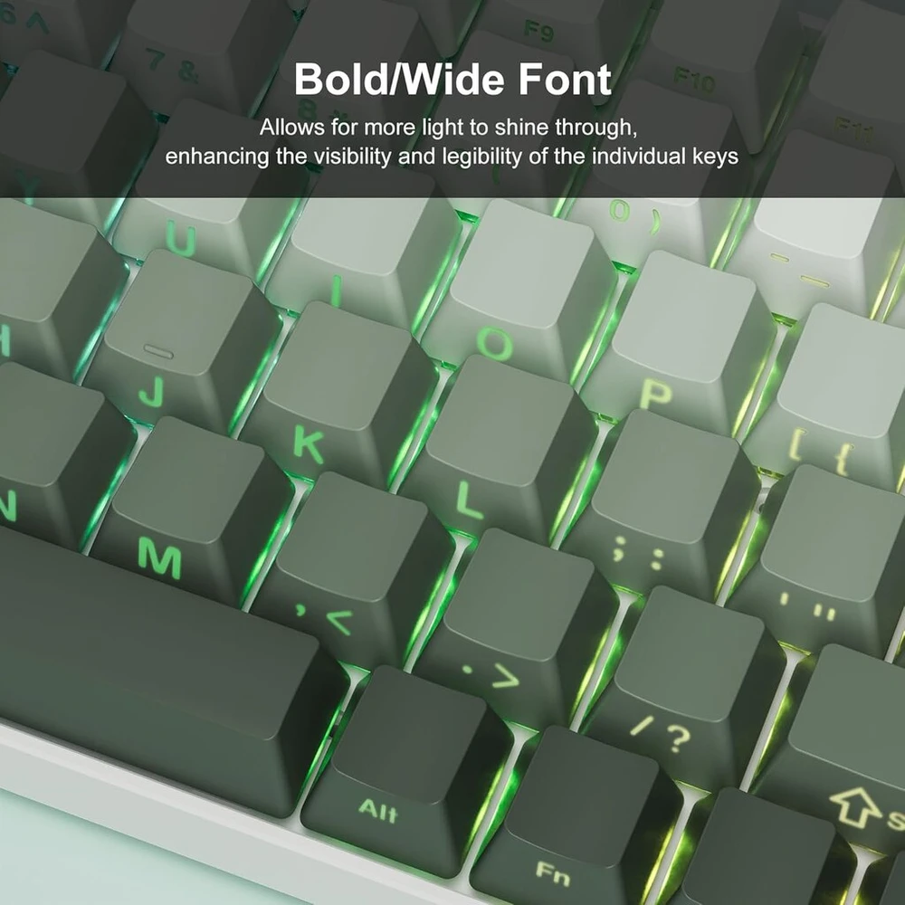 Klaviatūra Xvx shine through gradient seaweed žalias klavišų dangteliai - šoninis spaudinys, double shot pbt, 136 mygtukai, oem profilis cherry gateron mx jungikliams