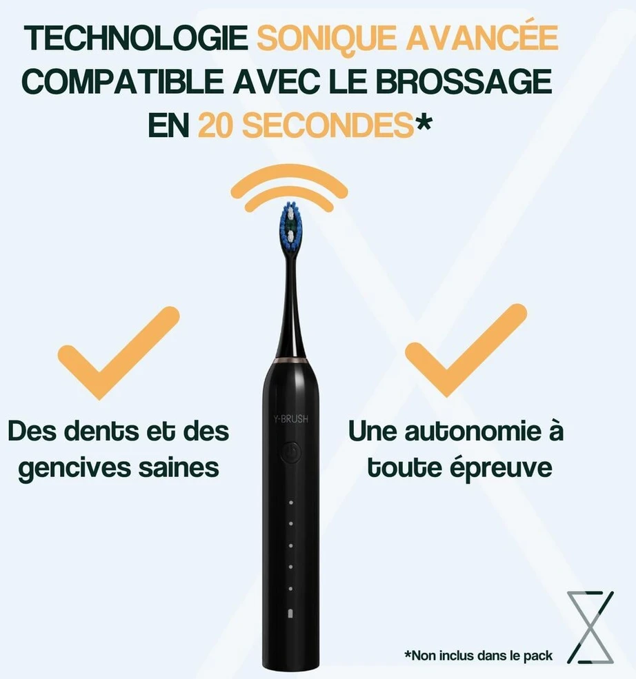 Y-brush Cleanmate Usb įkraunamas elektrinis soninis dantų šepetėlis - 2 mėnesių baterijos veikimo laikas - 5 valymo režimai - 4 šepetėlių galvutės - įmontuotas laikmatis