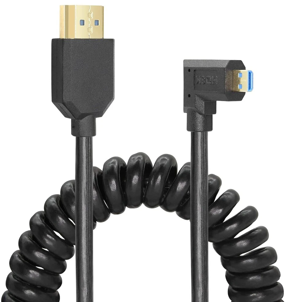 Yacsejao Micro Hdmi į Hdmi spiralinis kabelis 8k Hdmi 2.1 teleskopinis kabelis didelės spartos kabelis palaiko 120hz 48gbps dinaminį Hdr skaitmeniniams fotoaparatams (right)