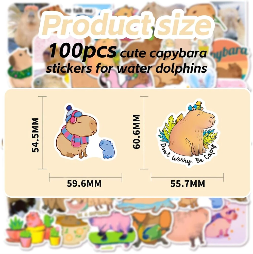 Yamobi Capybara dekoras, vandeniui atsparūs vinilo lipdukai nešiojamam kompiuteriui, bagažui, vandens buteliui, šalmui, kelioniniai lipdukai vaikams ir suaugusiems, 120 vnt.