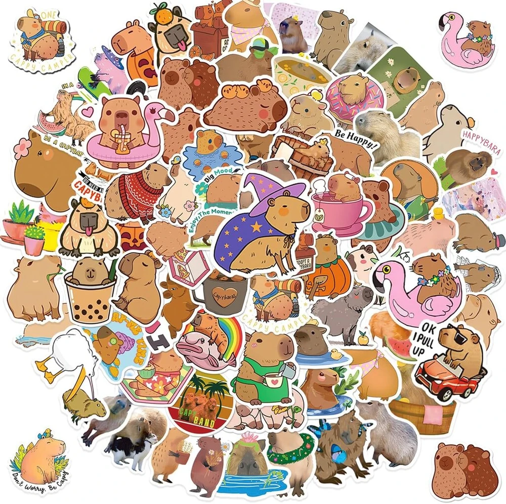 Yamobi Capybara dekoras, vandeniui atsparūs vinilo lipdukai nešiojamam kompiuteriui, bagažui, vandens buteliui, šalmui, kelioniniai lipdukai vaikams ir suaugusiems, 120 vnt.