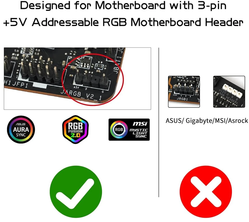 Yaodhaod 12v 4-pin Rgb & 5v 3-pin Argb Kabelis 100cm