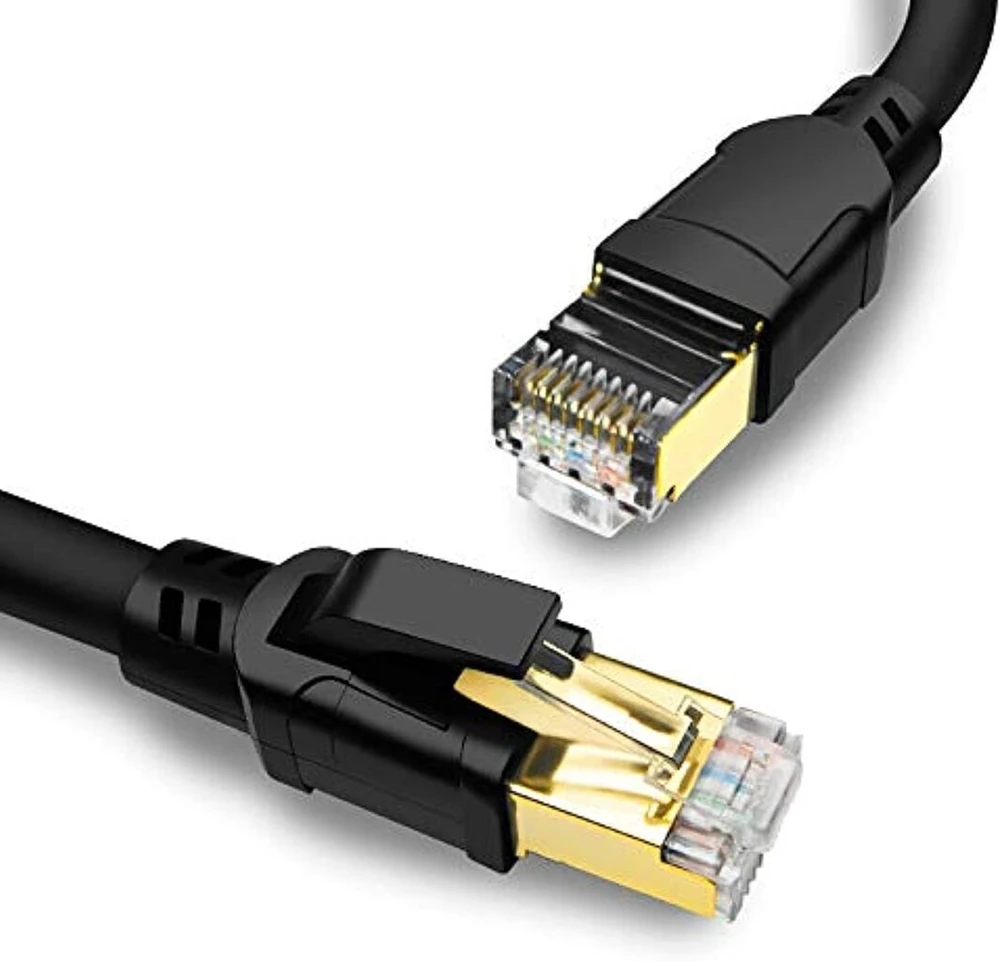 Yauhody Cat 8 Lan kabelis, 5 m, Ethernet kabelis, 40 Gbps 2000 Mhz S/ftp tinklo kabelis, Gigabit interneto kabelis, Rj45 jungiamasis kabelis maršrutizatoriui, modemui, televizoriui, kompiuteriui, jungikliui, Ps5, nešiojamam kompiuteriui (juodas 5 m)