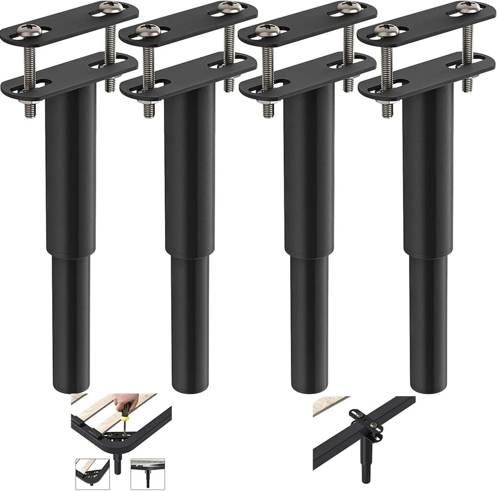 Yelikit Lovos kojelės, reguliuojamos lovos kojos, 4 vnt., reguliuojamos lovos kojelės, juodos kojelės baldams, pastorintos plieninės spintelių kojelės, 18-33 cm, baldų atraminės kojos baldams, „pasidaryk pats“ spintelėms, stalui, sofai