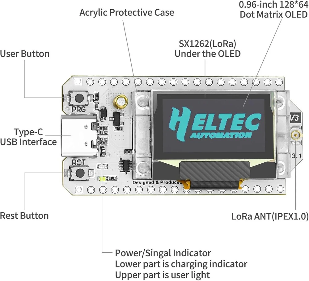 Yeluft Esp32 Lora V3 kūrimo plokštė su 3000 Mah baterija ir 868 Mhz Lora antena, integruotu Wifi Bluetooth Sx1262, skirta Meshtastic Iot Arduino Intelligent Scene