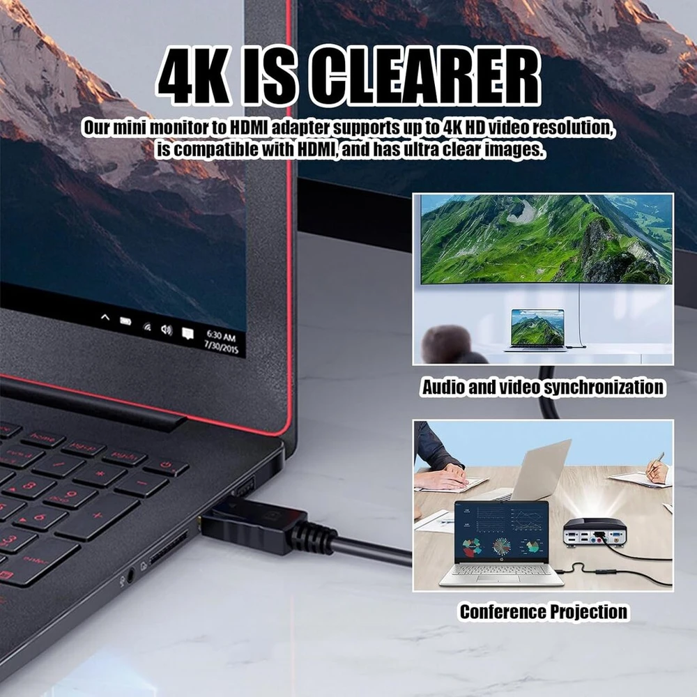 Yingtop 4k Displayport į Hdmi adapteris, vienakryptis Dp į Hdmi adapteris, paauksuota jungtis, Dp į Hdmi adapteris, Plug & Play, suderinamas su nešiojamu kompiuteriu, kompiuteriu, monitoriumi, televizoriaus projektoriumi