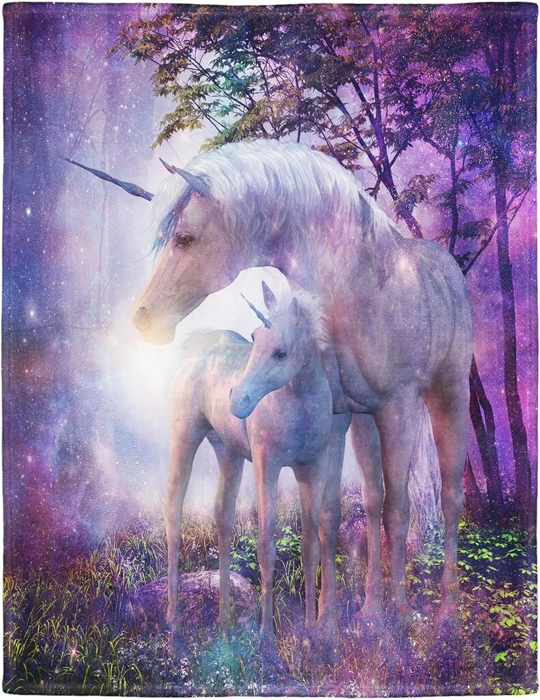 Yisumei 150x200 cm antklodė, komfortiška, šilta, minkšta, jauki, lengvai prižiūrima, fantazijų miško vienaragis, violetinė, purpurinė