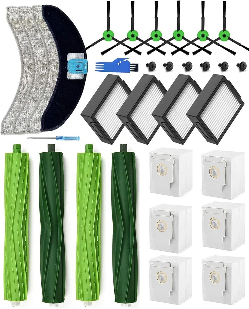 Yivy 26 dalių priedų rinkinys irobot roomba combo j7+ dulkių siurbliui, atsarginių dalių rinkinys combo j7 plus atsarginiams priedams: 4 pagrindiniai šepečiai, 6 šoniniai šepečiai, 4 hepa filtrai, 6 dulkių