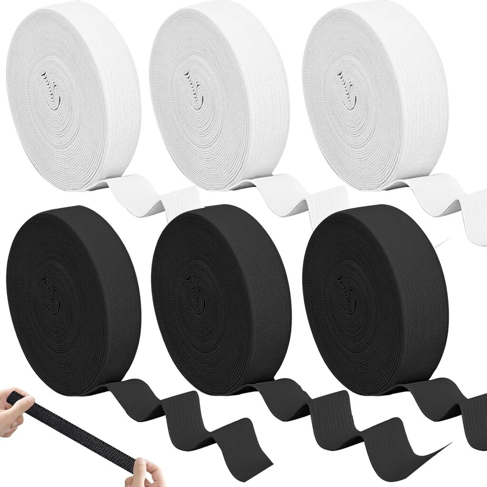 Ysimple 30 m elastinė juosta siuvimui - juoda balta elastinė juosta plati juosmeniui 10/15/20 mm, 6 vnt. pakuotė, lengvai nedeformuojama elastinė juosta dantukams, elastinė juosta siuvimui "pasidaryk pats", drabužiams ir