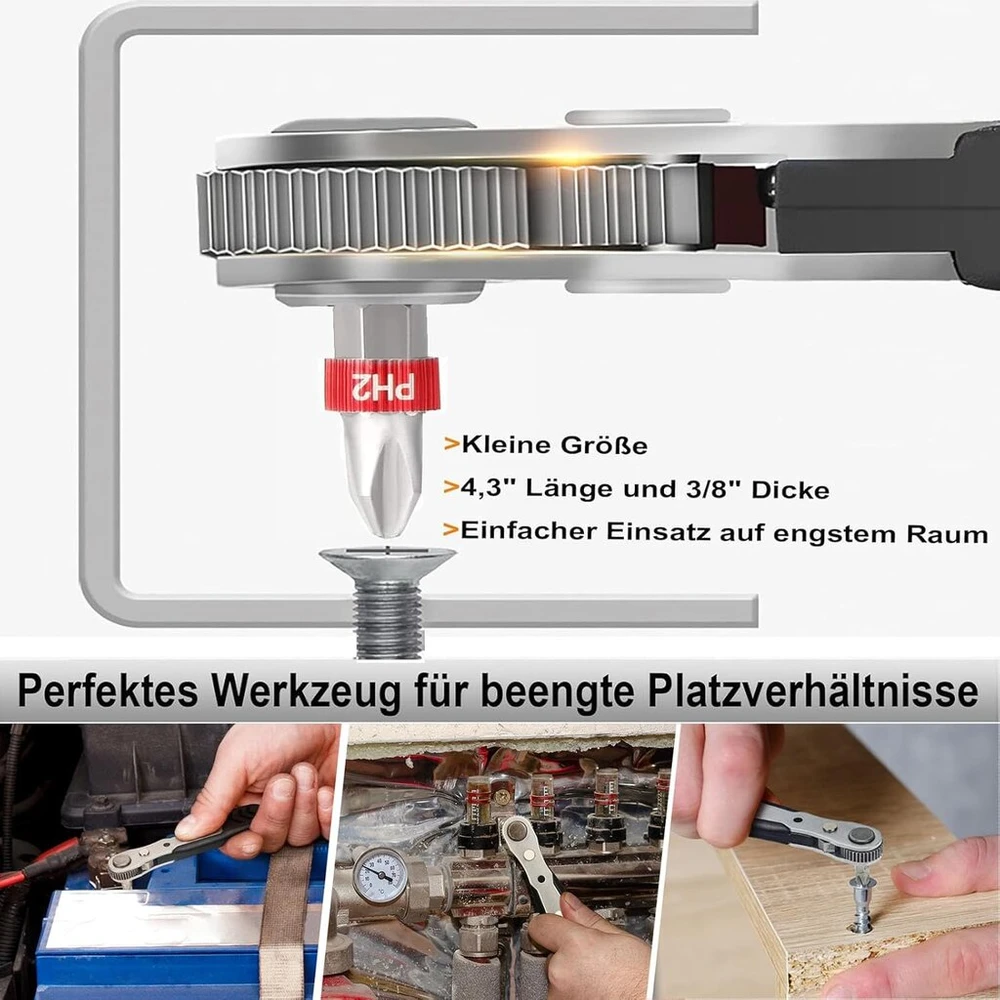 Yuentoen magnetinis terkšlinis raktas, 110 mm, 1/4 colio terkšlinis atsuktuvas su reversu, mini raktas su 10 vnt. galvučių įdėklų skirtas įtaisams, automobiliams, namams, įrengimams