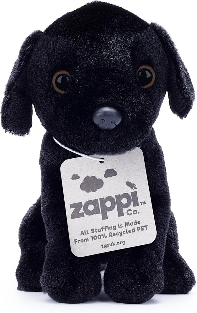 Zappi Co Max juodas labradoro pliušinis šuo (15 cm) - juodas labradoro šuniukas - minkštas, jaukus, perdirbtas - ištikimas šuns kompanionas