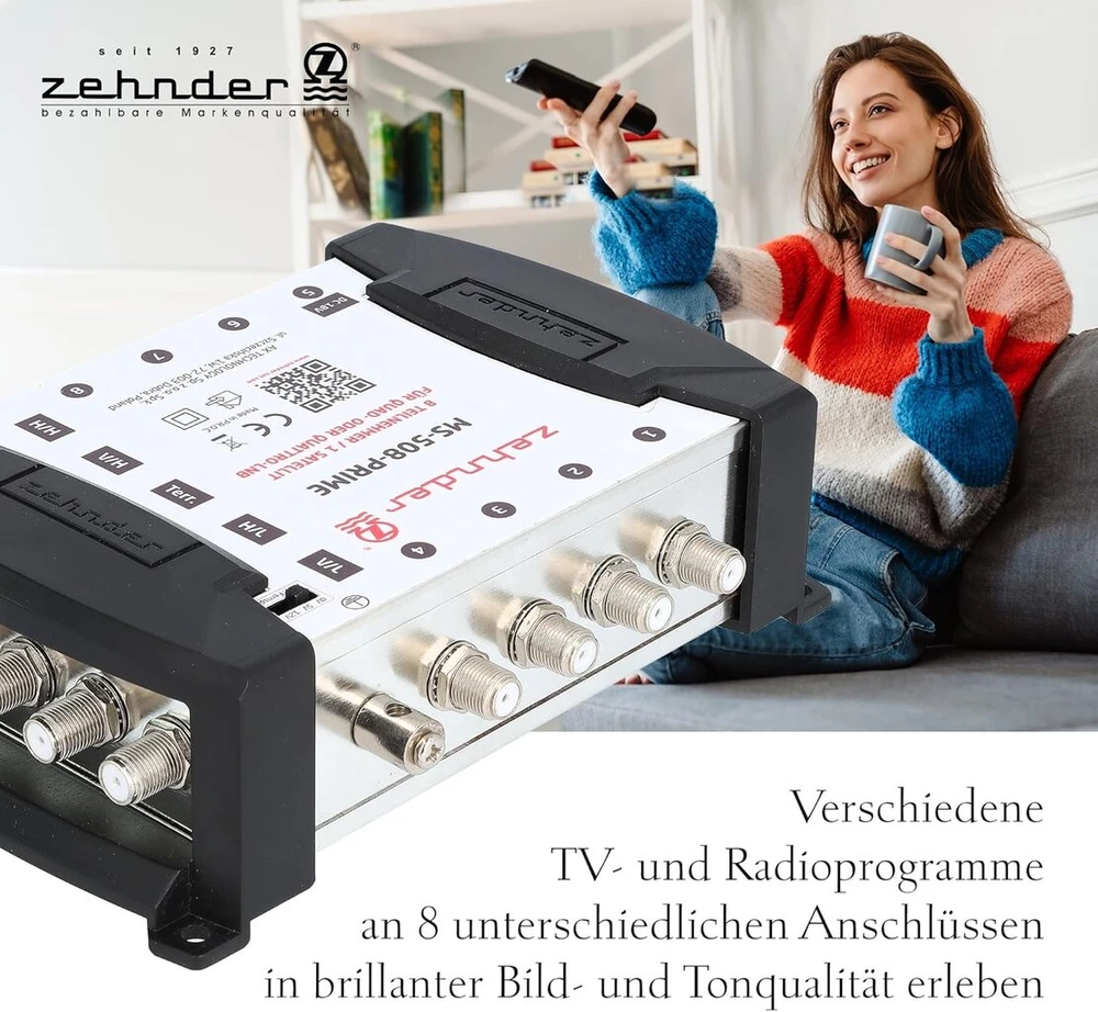Televizorius Zehnder 5/8 multijungiklis, skirtas Quattro & Quad Lnb, multijungiklis 1 palydovui ir 8 abonentams (tv, palydovinis imtuvas), Hd 4k skaitmeninis matricinis palydovinis skirstytuvas, lėkštinė veidrodinė antena