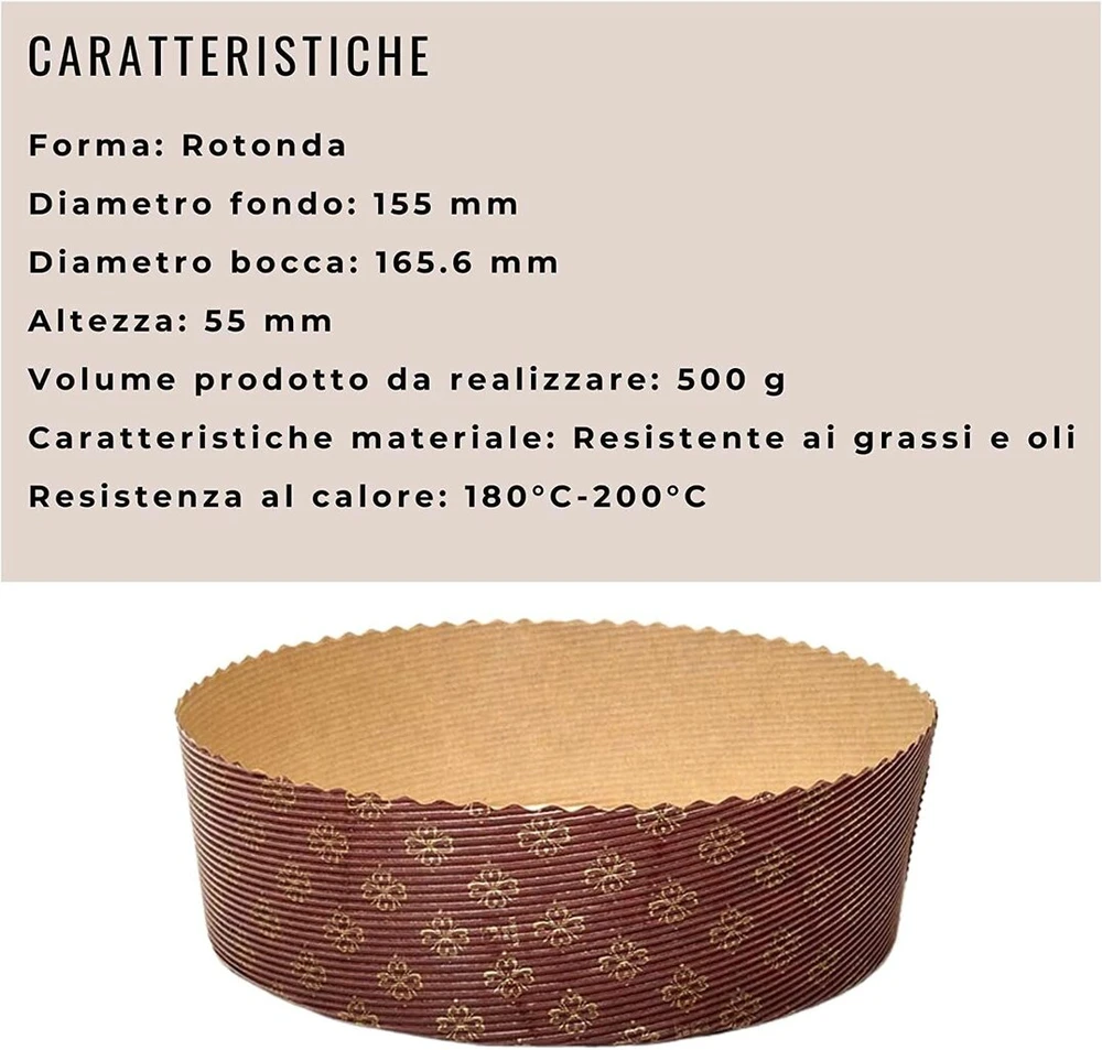 Žema "panettone" forma (20 vnt. pakuotė - 500g) - profesionalus grynas mikropluošto celiuliozinis popierius, popierinė forma "panettone" ir kitoms tešloms, atspari karščiui 220°c