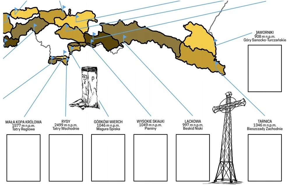 Žemėlapis plakatas kalnai lenkijos kalnų užkariautojas karūnos ženklelis turistinė dovana