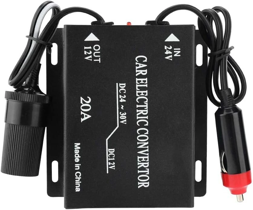 Žemyninis maitinimo šaltinis, galios keitiklis Dc 24 V į 12 V sunkvežimio adapteriui, 24 V į 12 V įtampos keitiklis, automobilinis keitiklis, įtampos mažintuvas 20 A, automobilinis maitinimo šaltinio keitiklis, žiebtuvėlio tipas