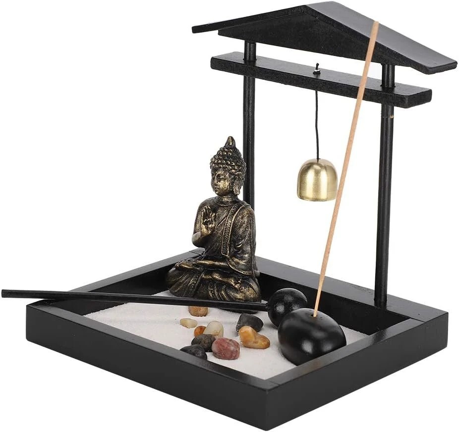Zen sodas su budos figūrėle, japoniškas smilkalų laikiklis budos statula smilkalų laikiklių rinkinys jardin zen su 3 smilkalų lazdelėmis dekorui, atsipalaidavimui, meditacijai (1906)