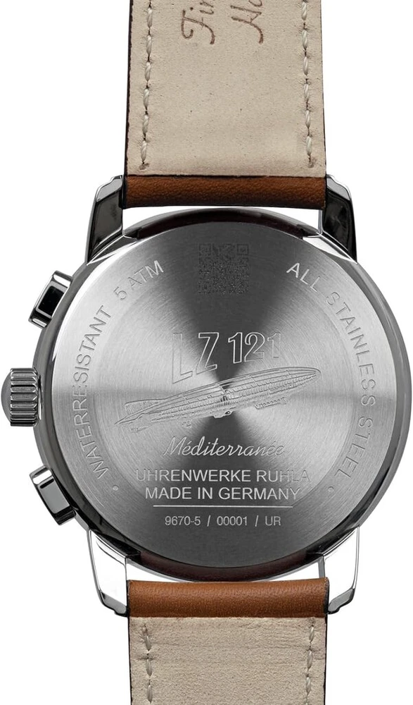 Zeppelin vyriškas laikrodis Series 100 Years Mediterranean Chronograph su odiniu dirželiu