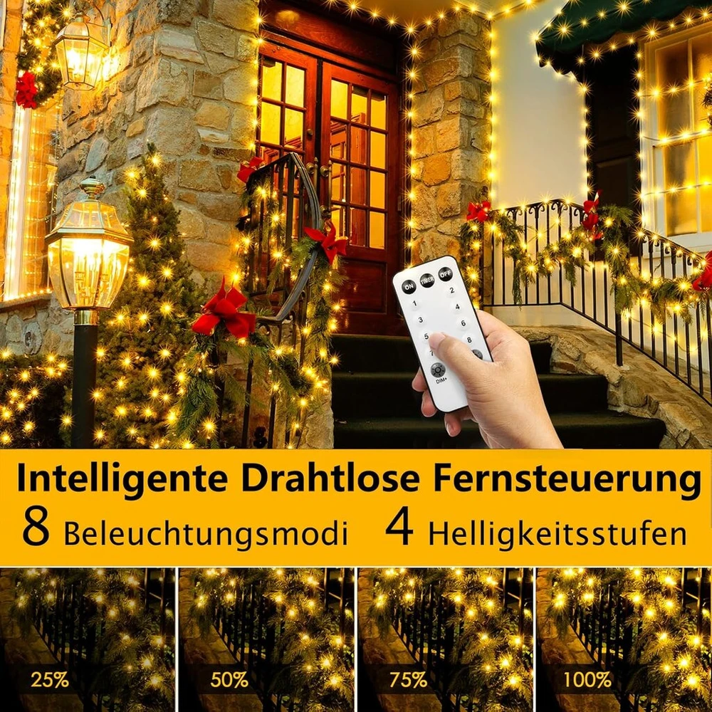 Zewool lauko dekoratyvinės lemputės, 120 m, 1000 led, reguliuojamas ryškumas su nuotolinio valdymo pulteliu ir laikmačiu, 8 režimai, ip65 vandeniui atsparios dekoratyvinės lemputės sodui, vestuvėms, vakarėliui (šilta balta)
