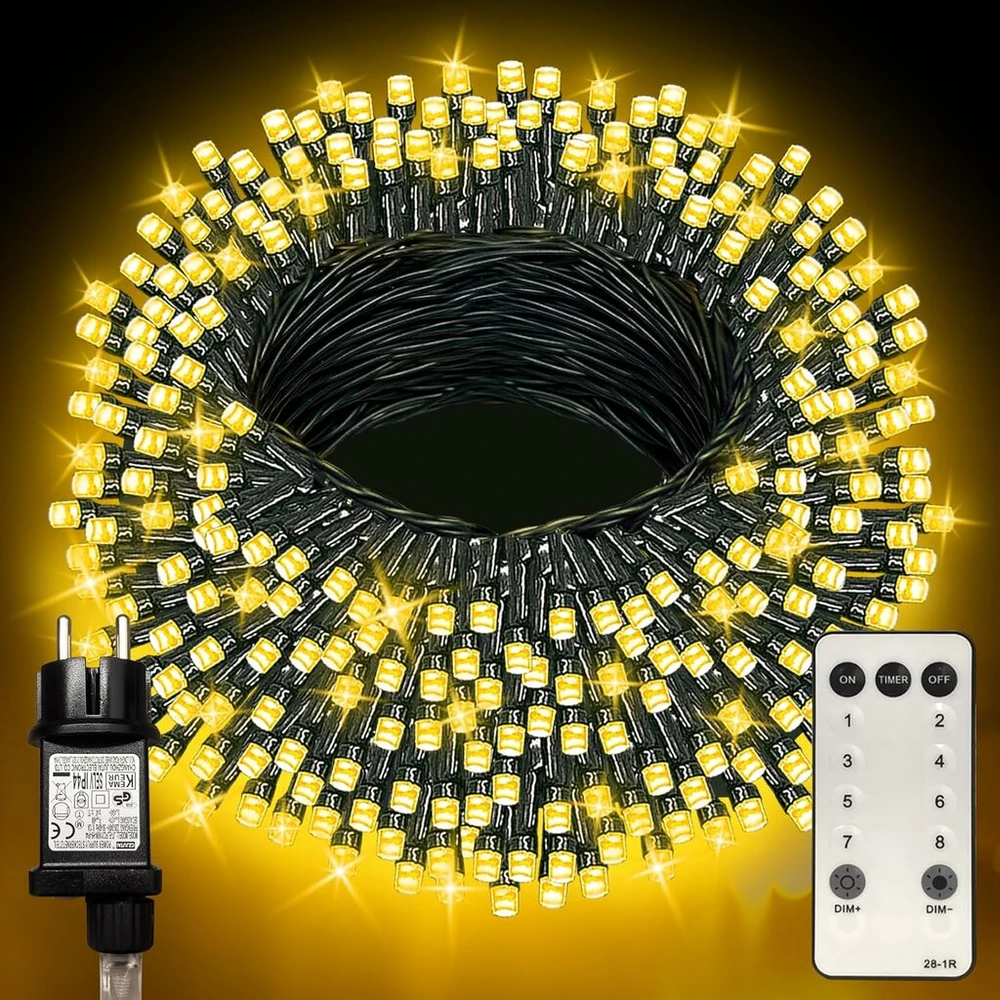 Zewool lauko dekoratyvinės lemputės, 120 m, 1000 led, reguliuojamas ryškumas su nuotolinio valdymo pulteliu ir laikmačiu, 8 režimai, ip65 vandeniui atsparios dekoratyvinės lemputės sodui, vestuvėms, vakarėliui (šilta balta)