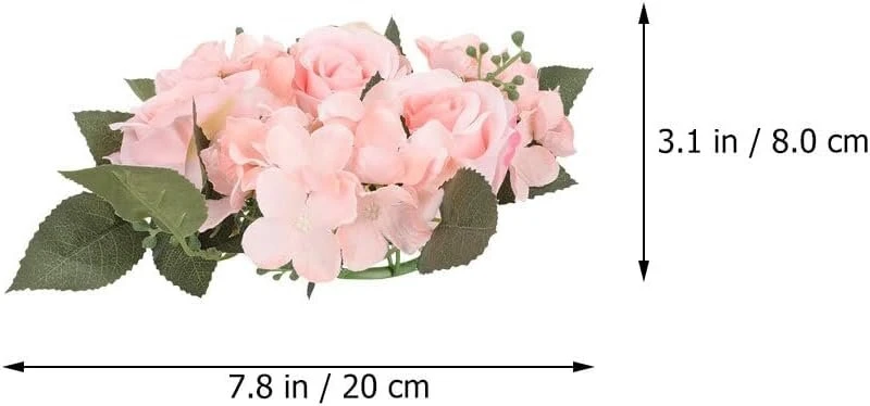 Žiedų žvakėms rinkinys iš 3 dalių, dirbtinis rožinis žiedas smailėjančioms žvakėms, romantiška stalo dekoracija vestuvėms, vakarėliams ir namams, šviesiai rožinių gėlių vainikas su 10 cm vidiniu skersmeniu