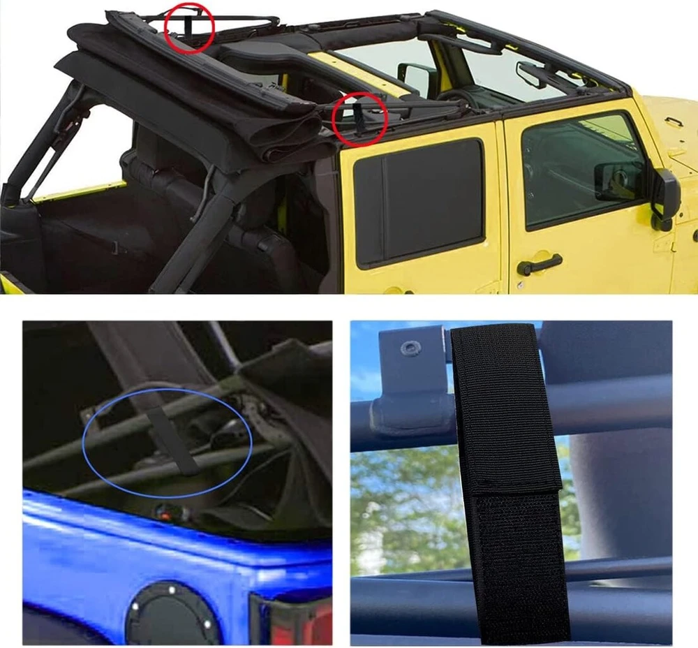 Zimer kapoto dirželiai, galinio lango dirželiai, skirti jeep wrangler jk, kapoto tvirtinimo dirželiai, skirti jeep, tvirti galinio lango dirželiai juodi (4 vnt.)