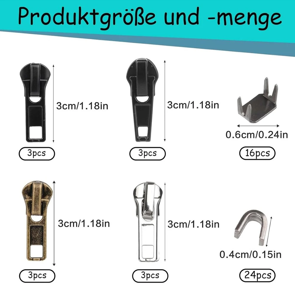 Zip remonto rinkinys, 52 dalių zip remonto rinkinys, zip slankiklių rinkinys, metalinis užtrauktukas striukėms, krepšiams, kelioniniam bagažui, sidabrinis, juodas, bronzinis