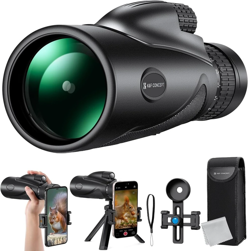 Žiūronai K&f Concept 8-32 x 50 Hd monokuliarinis teleskopas su nuolatiniu priartinimu, su mobiliu telefono spaustuku, skirtas paukščių stebėjimui, medžioklei, žygiams, koncertams