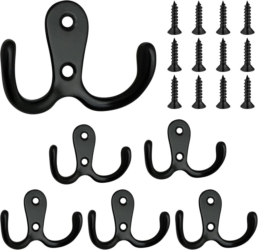 Zovator 6 vnt. pakaba, juoda, vintažinės dvigubos sieninės pakabos, metalinės dvigubos pakabos, sieninės pakabos, vintažinės su 12 varžtų durims, sienai, spintai, miegamajam, vonios kambariui, virtuvei