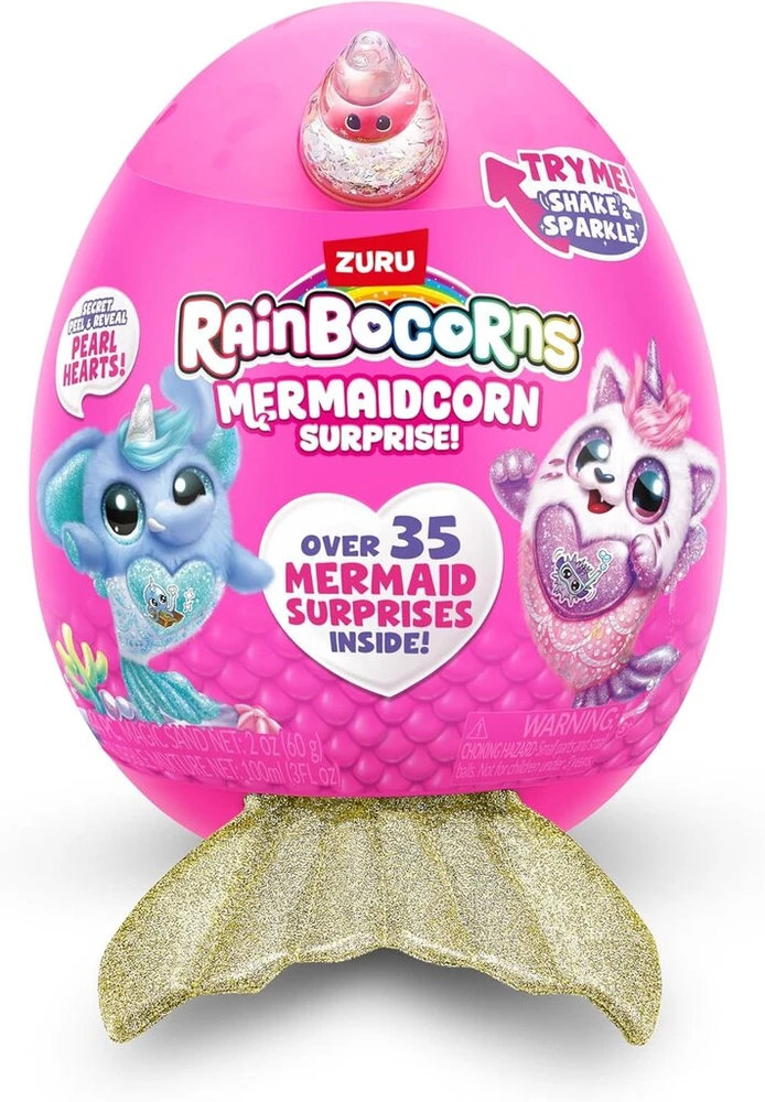 Zurutoys Rainbocorns Mermaidcorn 7 serijos karvė - kolekcinis pliušinis žaislas - undinės staigmenos, minkštas pliušinis kimštinis žaislas, lipdukas (karvė)