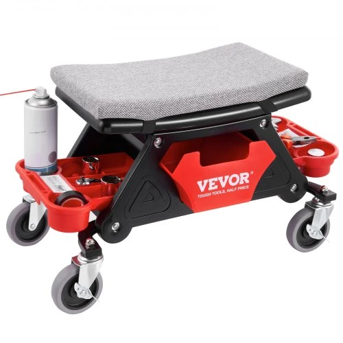 VEVOR Mechaniko riedėjimo sėdynė su įrankių padėklais, tvirta garažo kėdė, riedanti sėdynė garažui, mechaniko kėdė su ratukais, riedanti įrankių sėdynė