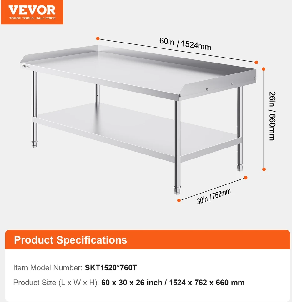 VEVOR Nerūdijančio plieno darbo stalas 76 x 152 cm
